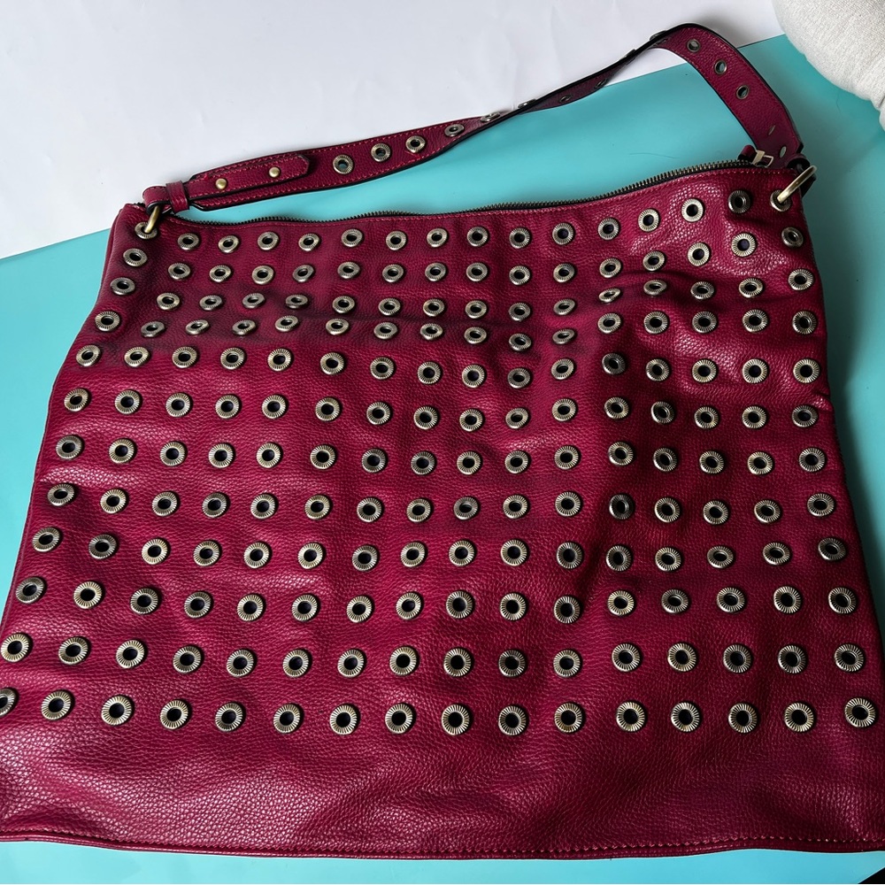 SR2 by Sondra Roberts Nappa Hobo Handbag With Grommets - Burgundy NWOT